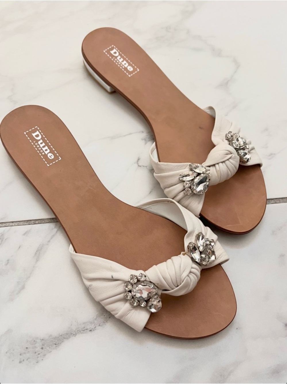 Dune London Knotted Leather Slides Sandals w Crystals Fab Bridal Vintage Look 39